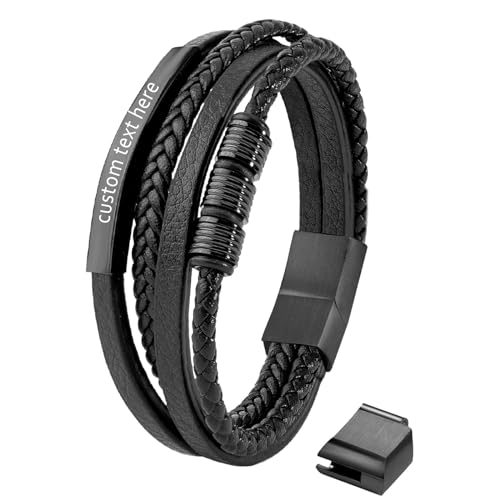 Cupimatch Personalisiertes Armband mit Gravur für Männer Vintage Glänzend Herren Armband Mehrschichtige Geflochtene Edelstahl Herrenarmband von Cupimatch