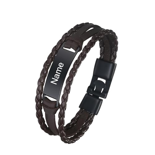 Cupimatch Personalisiertes Armband mit Gravur für Männer und Frauen | PU Leder Metall Armband Braun Schwarz Weiß Länge 20 cm | Personalisierte Armbänder mit Namen für Herren Damen von Cupimatch