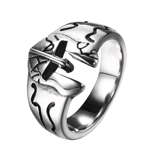 Cupimatch Ring Herren Spartan Maske: silber Edelstahl Gotischer Siegelring Biker Punk Halloween Mf Doom Herrenringe Nordic Pagan Vintage Schmuck für Männer Jungen Vater Größe 63 von Cupimatch