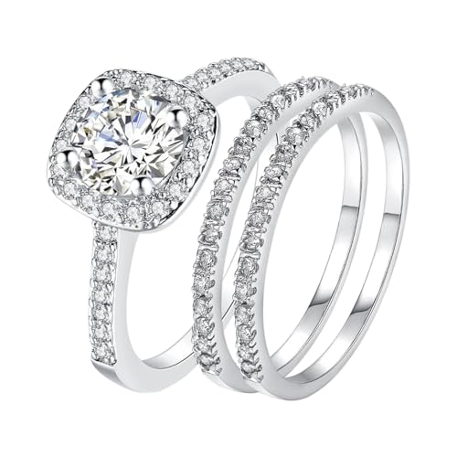 Cupimatch Ringe Damen Verlobungsringe Edelstahl: Eheringe Versprechen Partnerringe Hochzeitsversprechen Ring Zirkonia Charme Silberring 3 Stapelringe Geschenk für Valentinstag Hochzeit Größe 8 von Cupimatch