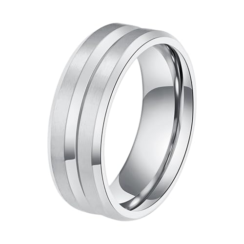 Cupimatch Ringe Herren Verlobungsringe Edelstahl: Eheringe Versprechen Partnerringe Hochzeitsversprechen Ring 8MM Matte Charme Einfacher Silberring Geschenk für Valentinstag Hochzeit Größe 9 von Cupimatch