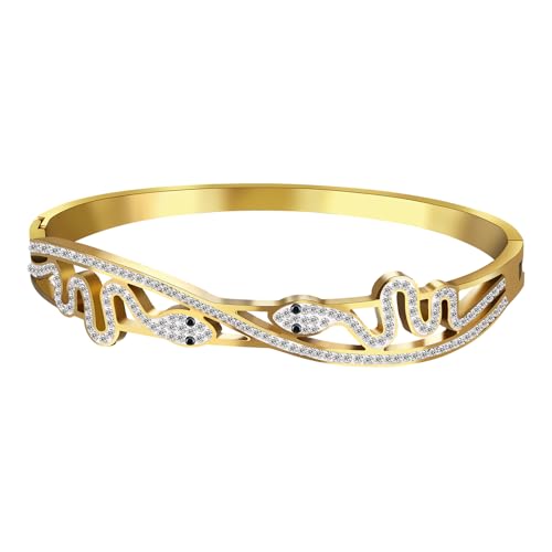 Cupimatch Schlangen Armreif Damenarmband Gold: Exquisites Vintage Doppelschlangenarmband mit Zikonia Elegantes Edelstahl Manschettenarmband Schmuck Geschenk zum Muttertag Geburtstag Weihnachten von Cupimatch