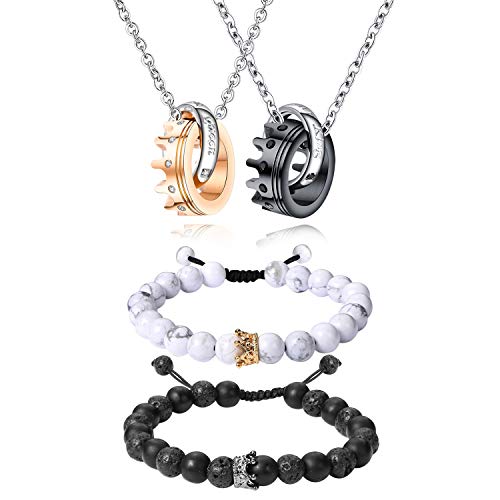 Cupimatch Schmuck Set Pärchen Puzzle Anhänger Edelstahl Halskette Armbänder Panzerarmband Zirkonia Panzerkette Partnerarmband Freundschaftsarmband Damen Herren Armreif von Cupimatch