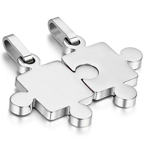 Cupimatch Silber Unisex Edelstahl Halskette mit passendem Puzzle-Anhänger Paar Halskette Anhänger für Männer Frauen mit Halsketten - 2 Stück von Cupimatch