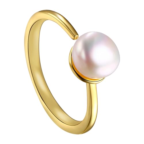 Cupimatch Süßwasserperlen Ring für Frauen: Exquisite Schlichte Damen Ring Barocker Perlenring Fingerperlenringe aus Edelstahl Geschenk für Frauen Mädchen von Cupimatch