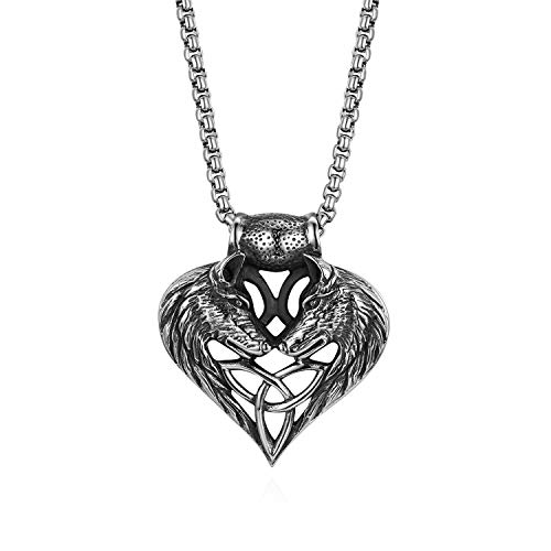 Cupimatch Triquetra Kette Doppel Wolf Kopf Herren Edelstahl Halskette für Männer Anhänger Vintage Retro Keltisch Triangle Jungen Schmuck 56cm, Silber von Cupimatch