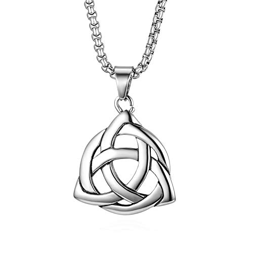 Cupimatch Triquetra Kette Herren Edelstahl Halskette für Männer Anhänger Vintage Retro Keltisch Triangle Jungen Schmuck 56cm, Silber von Cupimatch