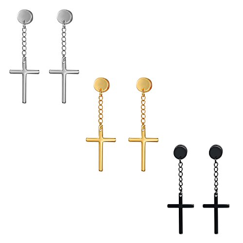 Kreuz Ohrschmuck Piercing Ohrringe mit Kreuz Anhänger Kette Ohrstecker Cupimatch Mode Schmuck für Damen Herren, Silber Gold Schwarz von Cupimatch