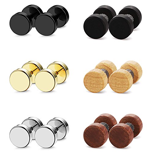 Unisex Rund Hantel 8mm Ohrringe Set Damen Piercing Ohr Herren Edelstahl Holz Cupimatch Ohrstecker von Cupimatch