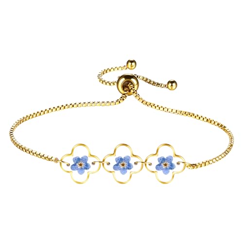Cupimatch Vergissmeinnicht Armband Damen: Romantisches Blumenarmband Edelstahl Blaue Blumen Gliederarmband Handgefertigtes Trockenblumen Armreif Naturschmuck Geschenk Für Frauen Mädchen von Cupimatch