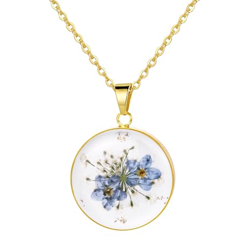 Cupimatch Vergissmeinnicht Rund Halskette Damen: Romantische Blumenkette Elegant Edelstahl Blauer Blumenanhänger Handgefertigter Naturschmuck Geschenk Für Frauen Mädchen von Cupimatch