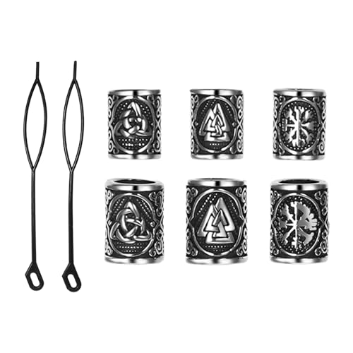 Cupimatch Wikinger Bartperlen Haarperlen Set: Edelstahl Haar- und Bartschmuck keltische 6Pcs Runen Perlen in 2 Größen mit Haarfädler DIY Dreadlock Schmuck Unisex Wikinger Haarschmuck für Frauen Männer Cupimatch Wikinger Bartperlen Haarperlen Set: Edelstahl Haar- und Bartschmuck keltische 6Pcs Runen Perlen in 2 Größen mit Haarfädler DIY Dreadlock Schmuck Unisex Wikinger Haarschmuck für Frauen Männer von Cupimatch