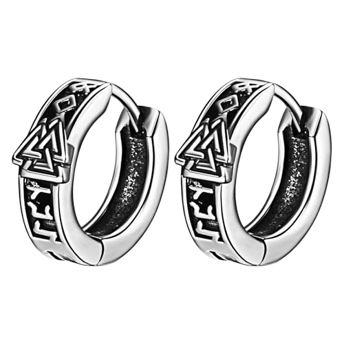 Cupimatch Wikinger Ohrringe Herren Creolen: Edelstahl Keltischer Knoten Ohrstecker Wikingerrunen Huggie-Ohrringe Amulett Schmuck für Männer Vater Sohn von Cupimatch