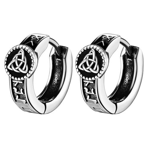 Cupimatch Wikinger Ohrringe Herren Creolen: Edelstahl Retro Keltischer Knoten Ohrstecker Wikingerrunen Huggie-Ohrringe Amulett Schmuck für Männer Vater Sohn von Cupimatch