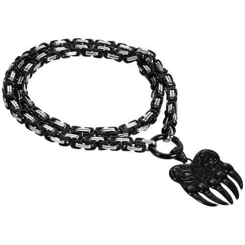 Cupimatch Wikinger Wolfsklaue Halskette Männer: Edelstahl Nordischer Bärenkralle Anhänger mit Byzantinische Kette 61cm Vintage Schwere Herrenkette Rock Punk Amulett Schmuck für Herren, Silber Schwarz von Cupimatch