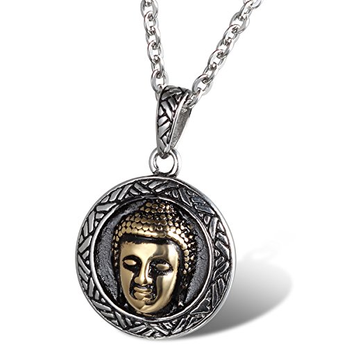 Cupimatch cupimatch Vintage Herren Damen Silber Golden Ton Edelstahl Lucky Buddha Anhänger Kette Halskette Weihnachten Geschenk 55cm von Cupimatch