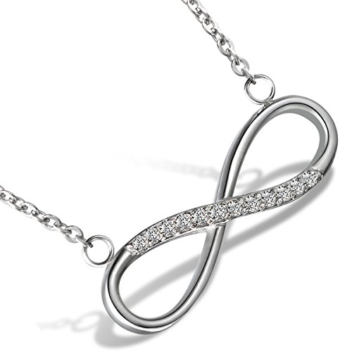 Cupimatch infinity Kette Damen Edelstahl Unendlichkeit Anhänger Halskette Ewigkeit Lieben Zeichen Halskette mit Zirkon, silber von Cupimatch