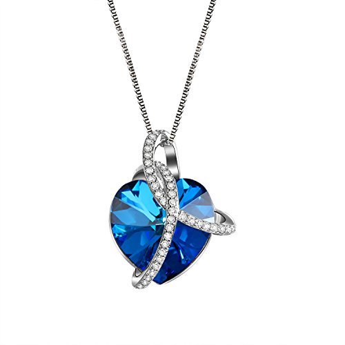 Halskette Damen mit Herz des Ozeans Anhänger, Herz Kette mit SWAROVSKI Elemente Kristalle Geschenk für Frauen Mädchen Freundin Mutter Tochter von Cupimatch