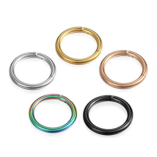 Unisex 5Pcs Nasenring Set Segmentring Nase Ring Nasenpiercing Ohrring Ohrstecker Damen Herren Titan 10mm, Gold Silber Schwarz von Cupimatch