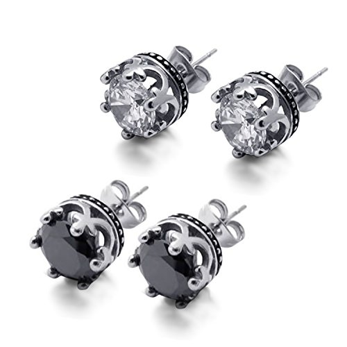 cupimatch Schmuck 2 Paar Edelstahl Cubic Zirkonia Royal Crown Piercing Ohrstecker für Frauen Herren… von Cupimatch