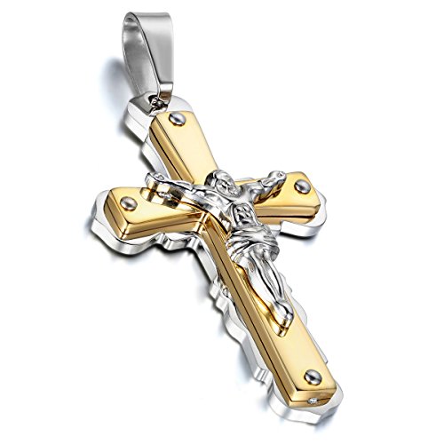 Cupimatch Herren-Halskette mit Kreuz-Anhänger, Edelstahl, religiöses Jesus Christus, 55,9 cm Kette, No_Stone von Cupimatch