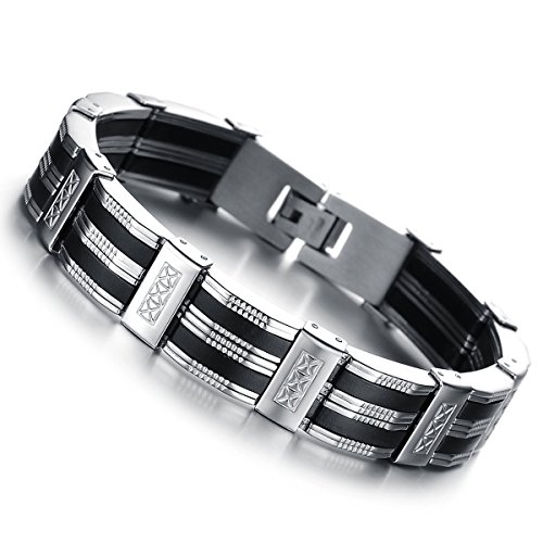 Cupimatch Herren 13 mm breit Sleek Schwarz Silber Ton Edelstahl Silikon Silber Ton Link Kette Manschette Armband Armreif 21 cm Cupimatch Herren 13 mm breit Sleek Schwarz Silber Ton Edelstahl Silikon Silber Ton Link Kette Manschette Armband Armreif 21 cm von Cupimatch