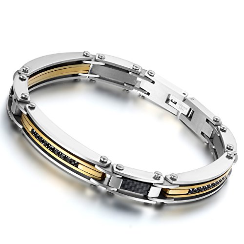 Cupimatch Armband Herren Biker Armreif: 8 mm Edelstahl CZ Silber Gold Herrenarmband Link Männer Armband 22,1 cm Geschenk für Freund Ehemann Vater Bruder Sohn von Cupimatch
