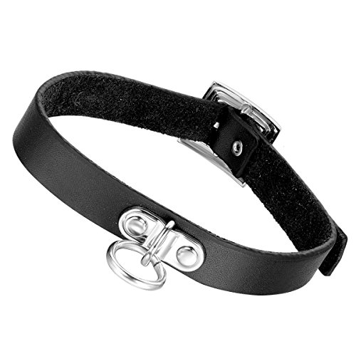 Cupimatch Muttertagsgeschenk Mädchen Damen Punk Rock Silber Tone Ring verstellbar schwarz PU Leder Gürtel Halsband Halskette Choker von Cupimatch