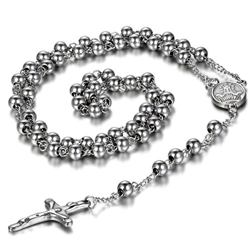 Cupimatch Edelstahl Halskette Vintage Religiösen Jesus Christus Kruzifix Kreuz Cham Anhänger Link Bead Kette Halskette für Damen und Herren von Cupimatch