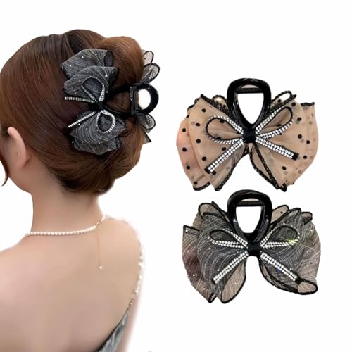 Hai-Haarspangen mit glitzernder Schleife, modische Schleife, Hai-Haarspangen, große Schleife, starker Halt, rutschfest, glitzernde Kristallschleife, Haarspangen für Damen (2 Stück) von CupitiDU