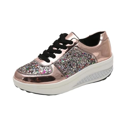 Stilvolle Damen-Tennis-Sneaker, lässig, modisch, atmungsaktiv, niedrig, Schnürung, gepolsterte Wanderschuhe, gold, 38 2/3 EU Stilvolle Damen-Tennis-Sneaker, lässig, modisch, atmungsaktiv, niedrig, Schnürung, gepolsterte Wanderschuhe, gold, 38 2/3 EU von CupitiDU