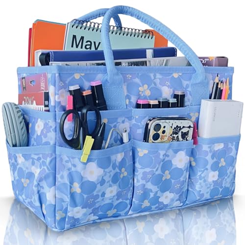 Cupohus Aufbewahrungstasche mit Taschen und Griffen, Oxford-Stoff, für Lehrer, Offizier, Künstler, Reisende und mehr, kleine blaue Blume von Cupohus