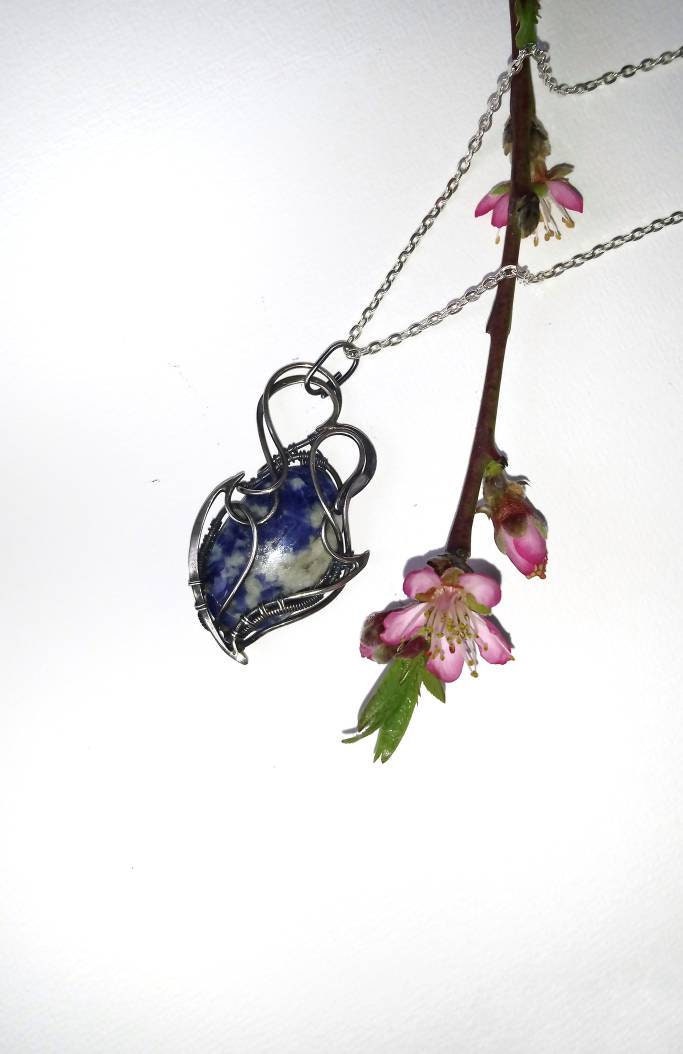 sterling Silber Während. Geschenk Für Frau Am Valentinstag. Draht Gewickelt Schmuck. Sodalite Halskette. Unisex Herren Geschenke. Ehemann Idee von CuprumJewelryArt