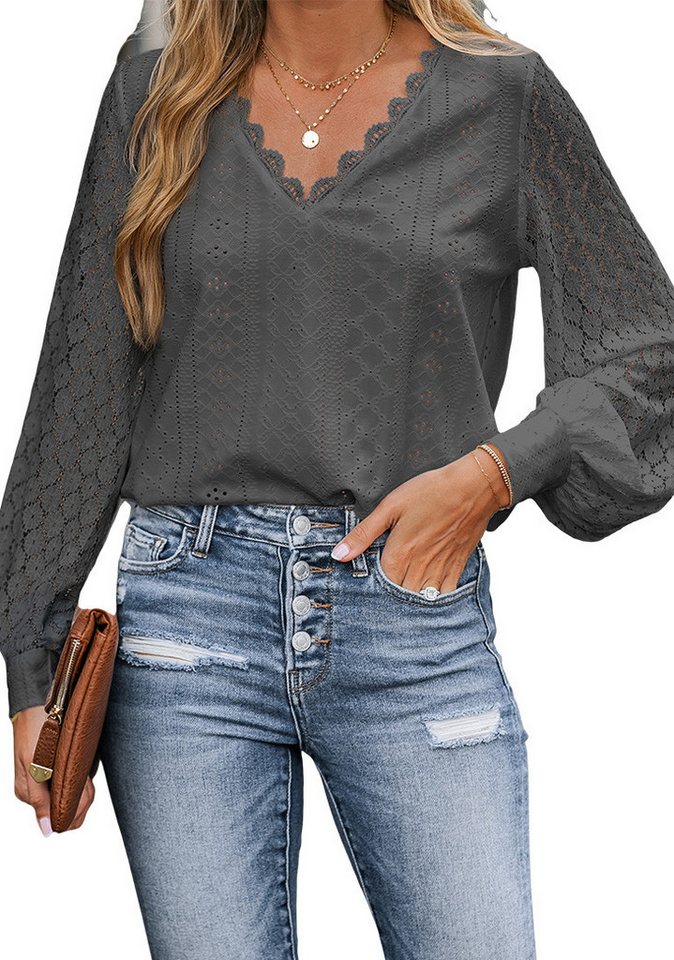 Cupshe Blusentop Langarm Top mit Spitze Entspannte Passform von Cupshe