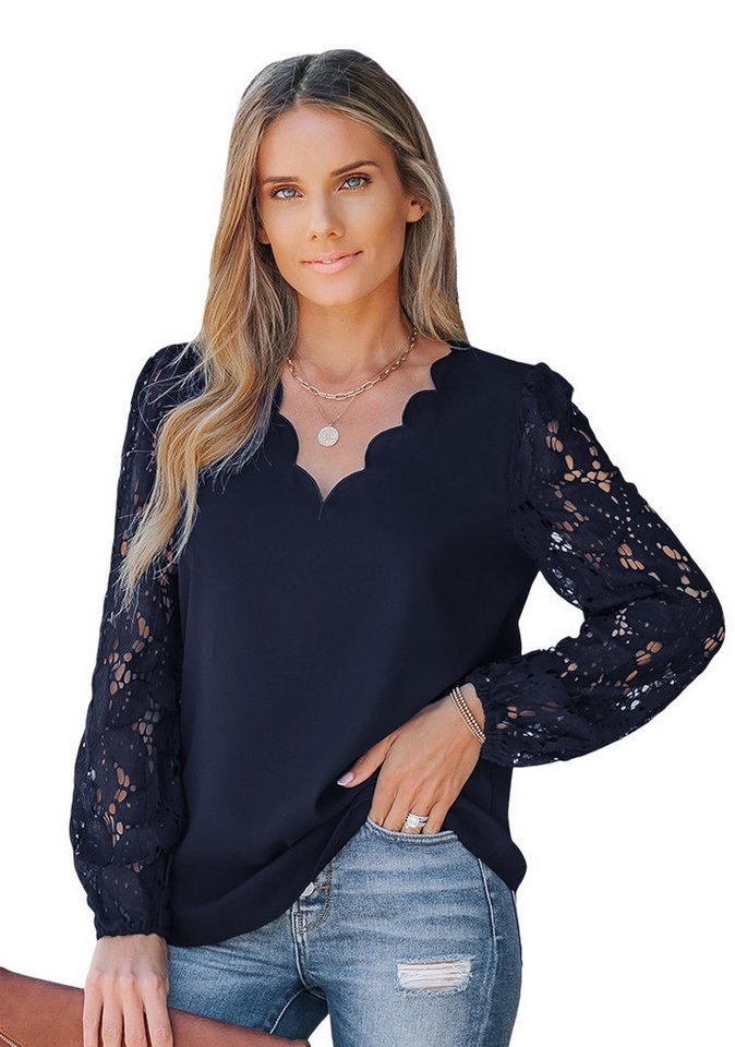 Cupshe Blusentop Langarm Top mit Spitze Entspannte Passform von Cupshe