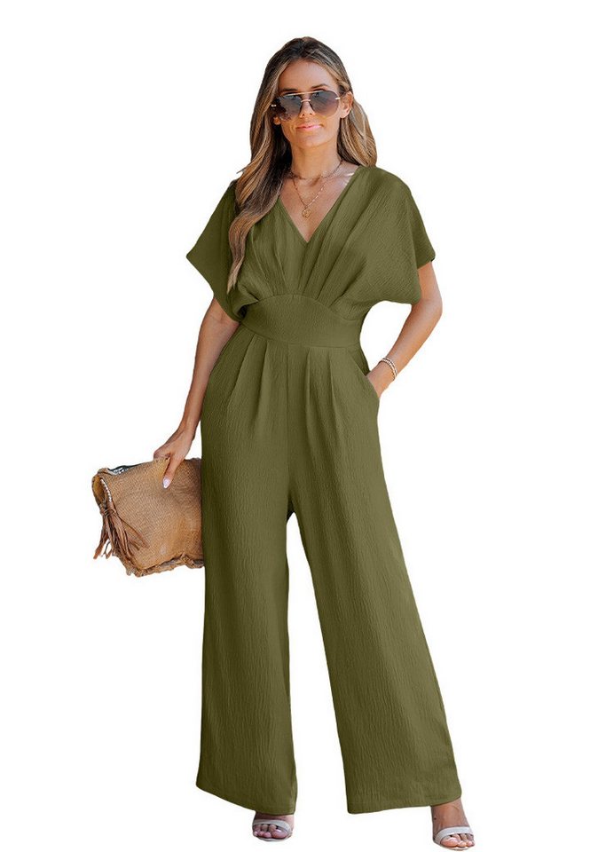 Cupshe Jumpsuit V-Ausschnitt Fledermausärmel weites Bein von Cupshe