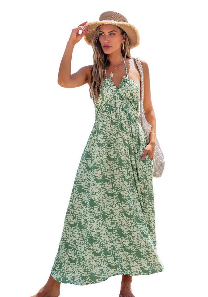 Cupshe Maxikleid Fließendes rückenfreies Neckholderkleid mit Blumenmuster von Cupshe