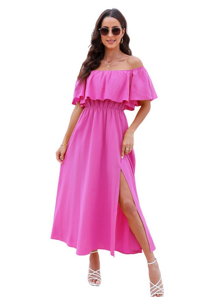 Cupshe Maxikleid Schulterfreier Volant mit Rüschen in Unifarbe von Cupshe