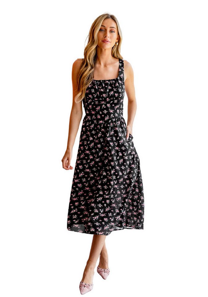 Cupshe Midikleid Ärmelloses Kleid mit Blumenmuster und Taschen mit Allover-Print von Cupshe