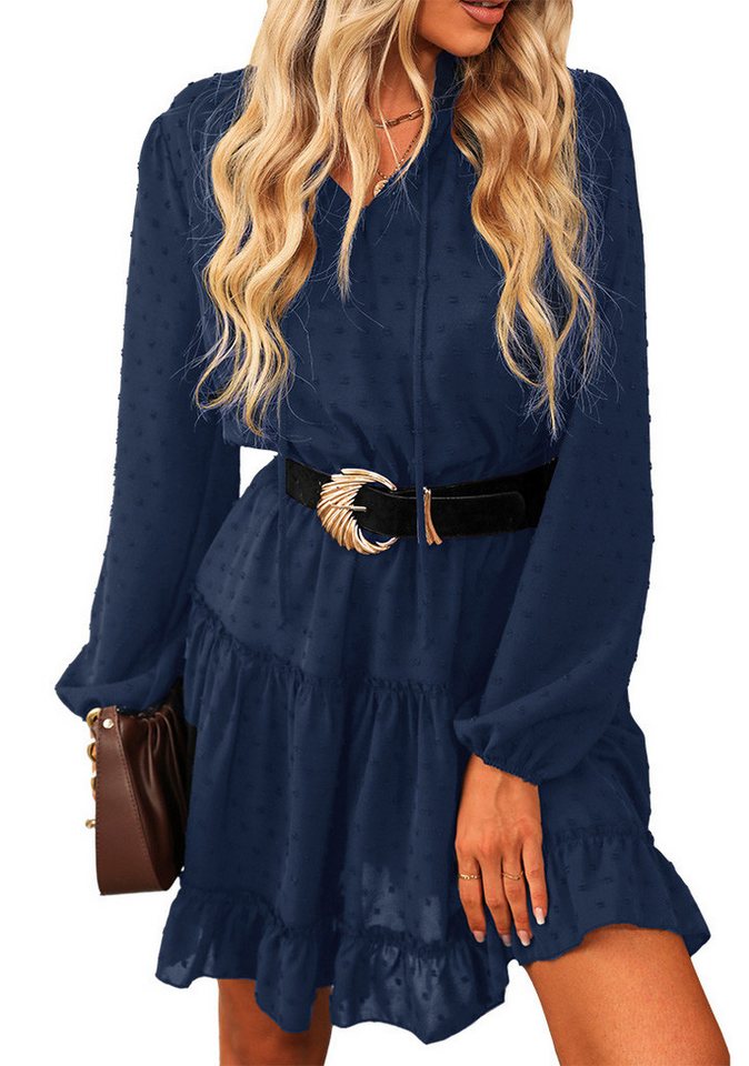 Cupshe Minikleid Langarm Rüschen Stufenkleid Krawattenkragen Cupshe Minikleid Langarm Rüschen Stufenkleid Krawattenkragen von Cupshe