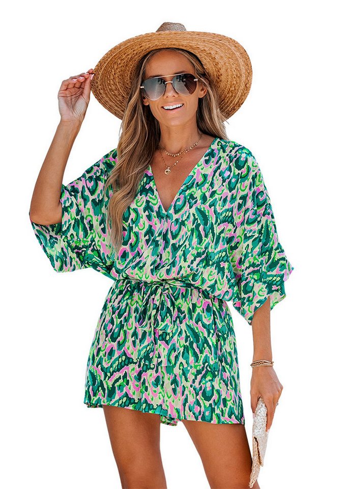 Cupshe Strampler Halbarm Weites Bein Mini Einteiler mit Bindegürtel von Cupshe