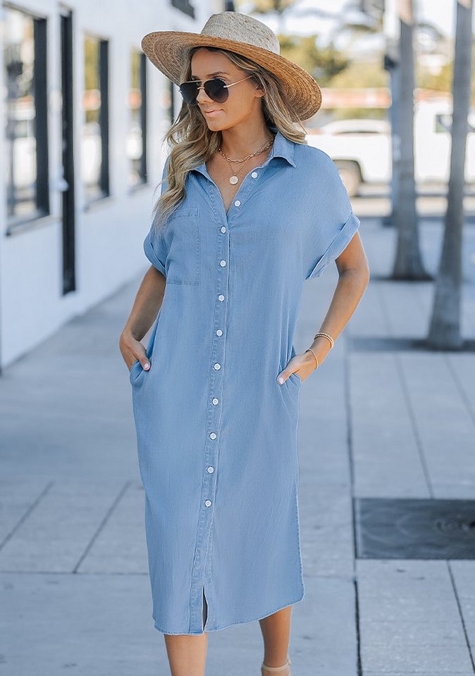 Cupshe Strandkleid Maxikleid Lässiges Frühlings-Denim-Kleid mit Seitentaschen von Cupshe