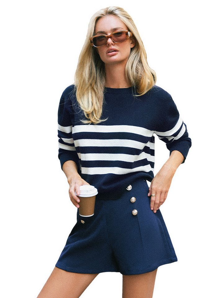 Cupshe Strickpullover Gestreifter Langärmeliger Rundhals von Cupshe