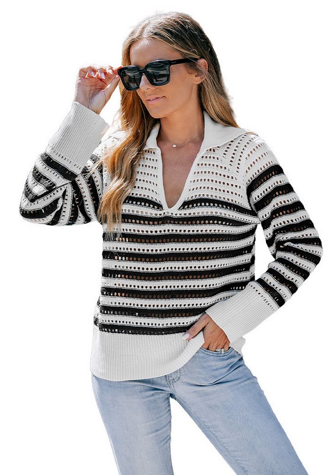 Cupshe Strickpullover Herbst-Langarmshirt mit Kragen und V-Ausschnitt von Cupshe
