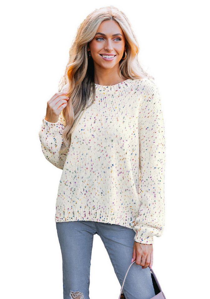 Cupshe Strickpullover Regenbogen Pom Casual Langarm Rippstrick von Cupshe