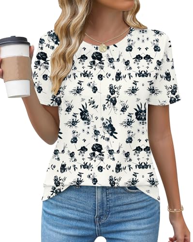 Cuptacc Bluse Damen Rundhals Mit Falten Elegant T-Shirt Lockere Kurzarm Tunika Shirts Damen Sommer Top Schwarz Geblümt 2XL 50-52 Cuptacc Bluse Damen Rundhals Mit Falten Elegant T-Shirt Lockere Kurzarm Tunika Shirts Damen Sommer Top Schwarz Geblümt 2XL 50-52 von Cuptacc