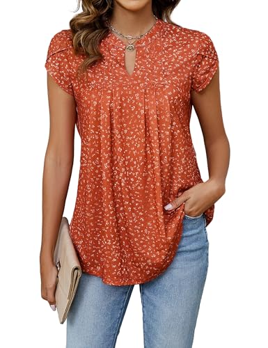 Cuptacc Bluse Damen Sommer V-Ausschnitt Kurzarm Tunika Damen Elegant Einfarbig Basic Tunika T-Shirt Rot Blume, Klein S 34-36 Cuptacc Bluse Damen Sommer V-Ausschnitt Kurzarm Tunika Damen Elegant Einfarbig Basic Tunika T-Shirt Rot Blume, Klein S 34-36 von Cuptacc
