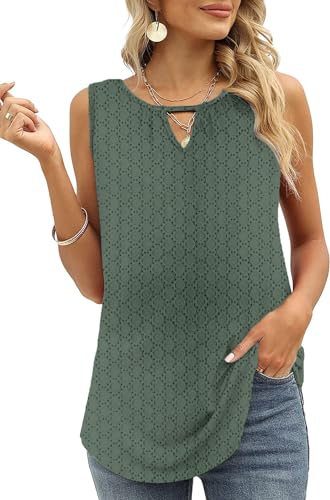 Cuptacc Blusen & Tuniken für Damen Sommer 2024 Casual Scoop Neck Ärmellose Tank Top Einfarbige T-Shirts Hellgrün Klein S 34-36 von Cuptacc