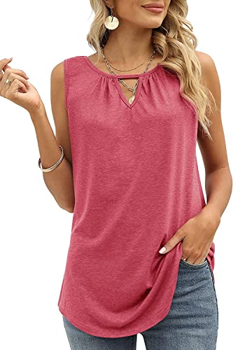 Cuptacc Blusen & Tuniken für Damen Sommer 2024 Casual Scoop Neck Ärmellose Tank Top Einfarbige T-Shirts Rosa XL 46-48 von Cuptacc