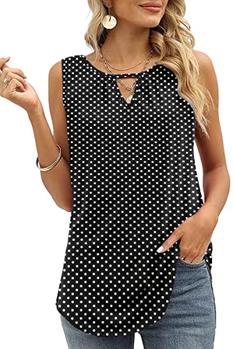 Cuptacc Blusen & Tuniken für Damen Sommer 2024 Casual Scoop Neck Ärmellose Tank Top Einfarbige T-Shirts Schwarze Punkte Mittel M 38-40 von Cuptacc